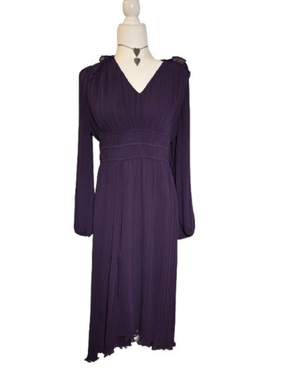 Current Air Deep Purple Pleated V-Neck Long Sleeve Midi Dress NWT